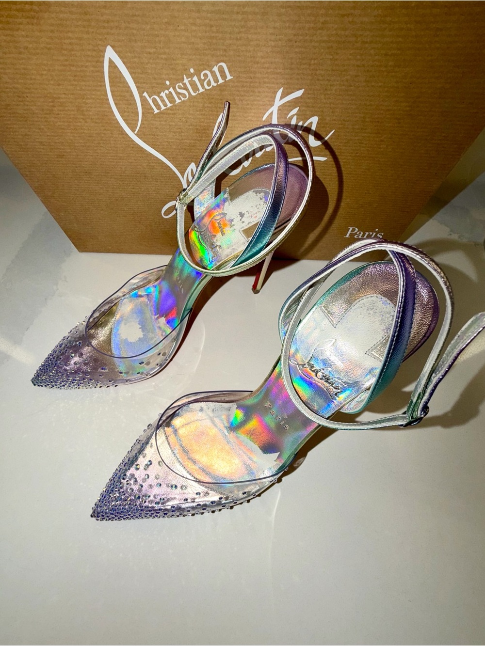 Christian Louboutin - Spikaqueen Crystal Pointed Toe Slingback Heels -Vers Multi - Picture 8 of 17